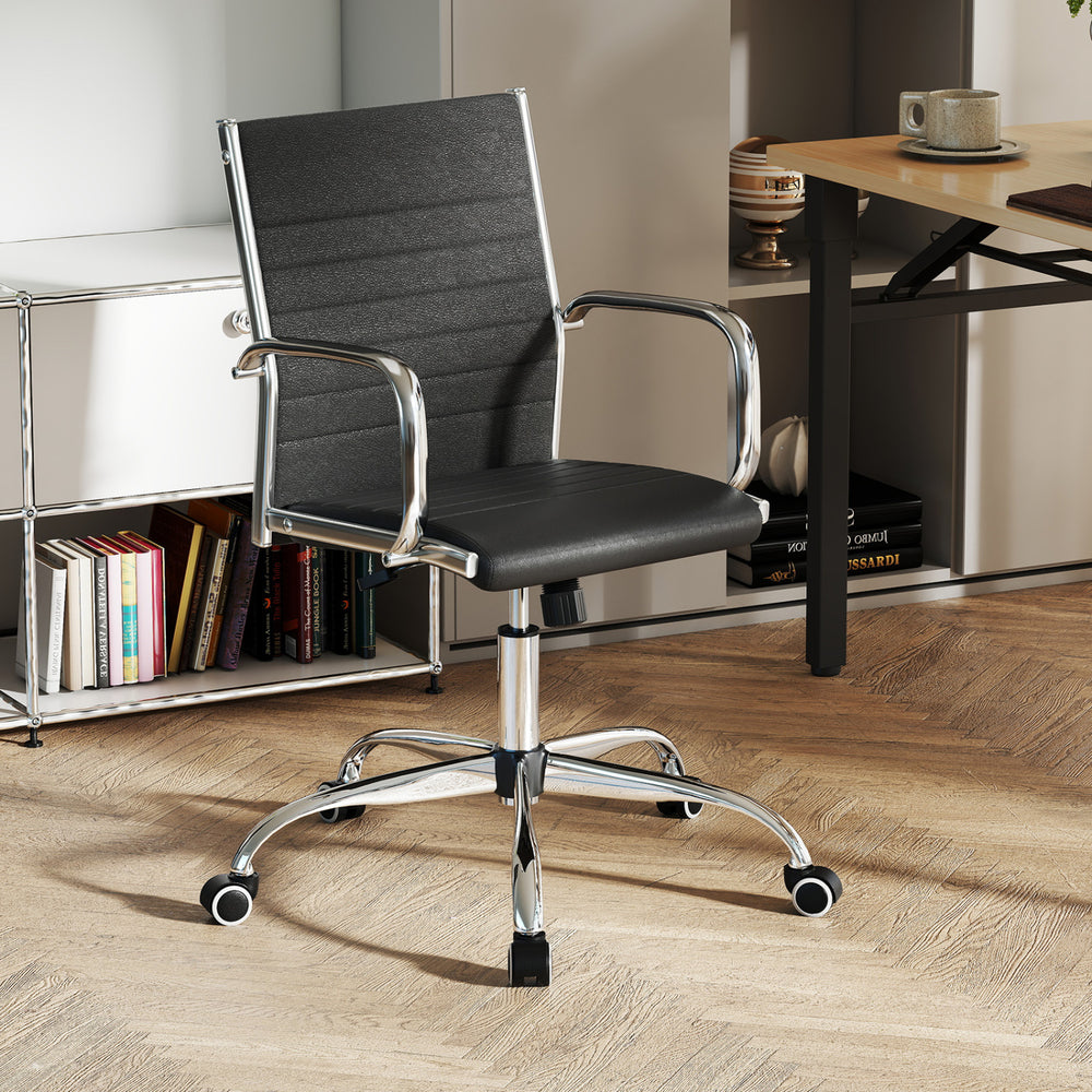 Office Chair Height Adjustable Conference Room Chair with Rocking Backrest Armrests-Black - Gallery View 1 of 9