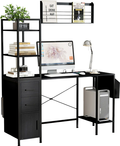 Costway Office Computer Desk with LED Lights & Power Outlets Black 421856739 New