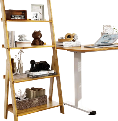 Costway Electric Standing Desk & 5-Tier Bamboo Ladder Shelf Office Set 36713401 New