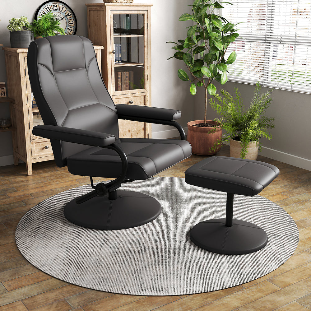 Swivel Lounge Chair Recliner with Ottoman-Black - Gallery View 1 of 10