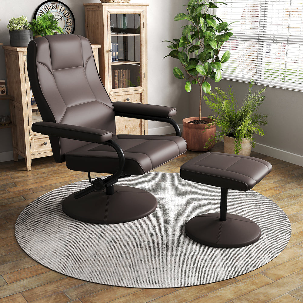Swivel Lounge Chair Recliner with Ottoman-Brown - Gallery View 1 of 10