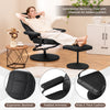 Swivel lounge chair recliner with ottoman in black leather, featuring padded armrests and ergonomic backrest for.