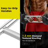 Close-up of the 700 LBS Olympic Triceps Bar with knurled handles for secure grip, ideal for home or commercial gym.