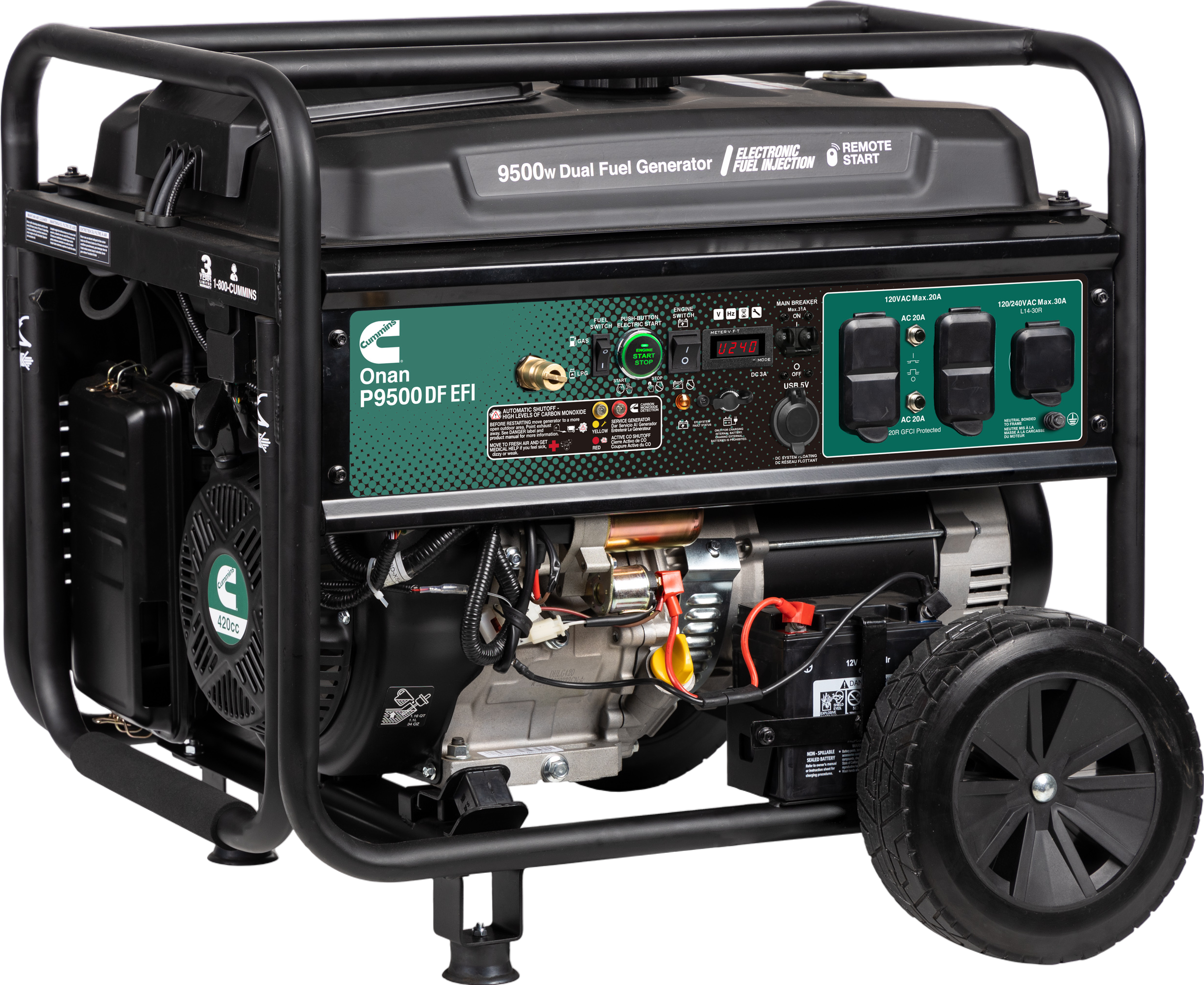 Cummins Onan P9500DF EFI 7500W/9500W Generator Dual Fuel Gas Liquid Propane CO Alert Remote Start New
