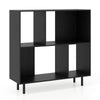 Open shelf bookcase in black with 4 compartments, featuring metal legs and anti-tipping kits for stability and support.