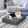 Grey orthopedic dog bed with headrest, showcasing a soft fabric finish and supportive foam for large dogs' comfort.