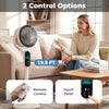 Oscillating pedestal fan with remote control and touch panel, featuring 8 speeds and adjustable height for versatile.