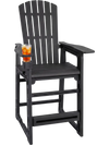 Tall Adirondack bar stool in navy blue with armrests, footrest, and cup holder, perfect for outdoor patio relaxation.