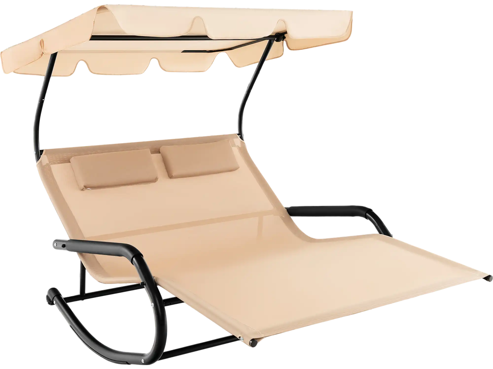 Costway Outdoor 2-Person Rocking Chaise Lounge w/ Canopy Wheels Beige 61849527 New