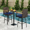 Outdoor 360° Swivel Bar Stool with Cushion and Acacia Wood Armrests-F-Navy - Gallery View 1 of 10