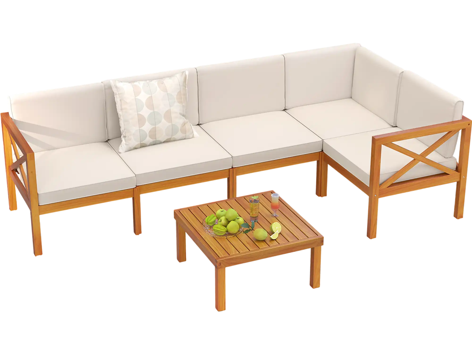 Costway 6-Pc Acacia Wood Outdoor Patio Sectional Sofa Set Off White 12763845 New