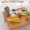 Square coffee table in acacia wood, featuring a smooth surface, ideal for outdoor patio and garden use.