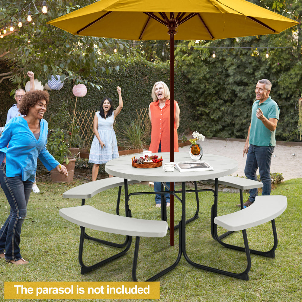 8-Person Outdoor Picnic Table and Bench Set with Umbrella Hole-White - Gallery View 1 of 9
