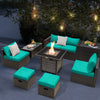 Outdoor 9 Pieces Patio Furniture Set with 50,000 BTU Propane Fire Pit Table-Turquoise - Gallery View 1 of 9