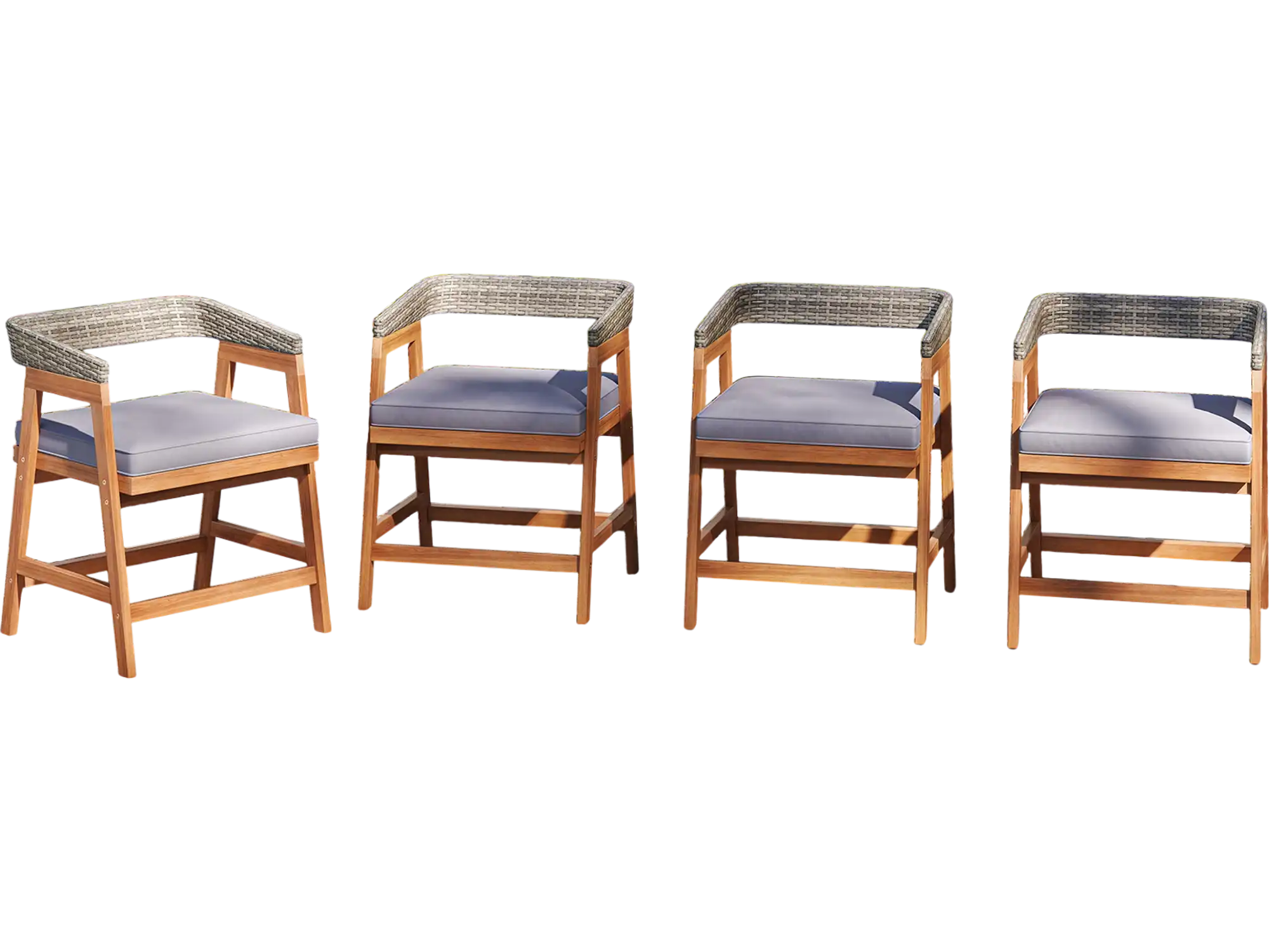 Costway Outdoor Patio Wicker Dining Chairs Set of 4 w/ Seat Cushions Gray Acacia Wood 813527946 New