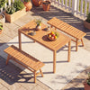 Outdoor acacia wood dining table with slatted tabletop, seating 4-6, perfect for patio or garden use.