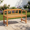 Acacia wood garden bench with angled armrests, 2-seater design, perfect for outdoor patio or porch relaxation.