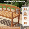 Outdoor acacia wood garden bench with backrest and angled armrests, perfect for porch or backyard relaxation.