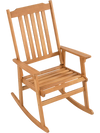 Acacia wood rocking chair with high back and armrests, perfect for outdoor relaxation on patios or gardens.