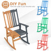 Outdoor acacia wood rocking chair with high back and armrests, perfect for patio relaxation and customizable color.