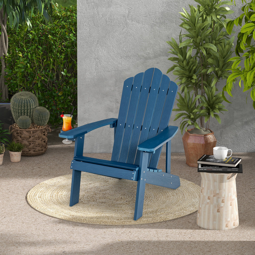 Weather Resistant HIPS Outdoor Adirondack Chair with Cup Holder-Navy - Gallery View 1 of 11