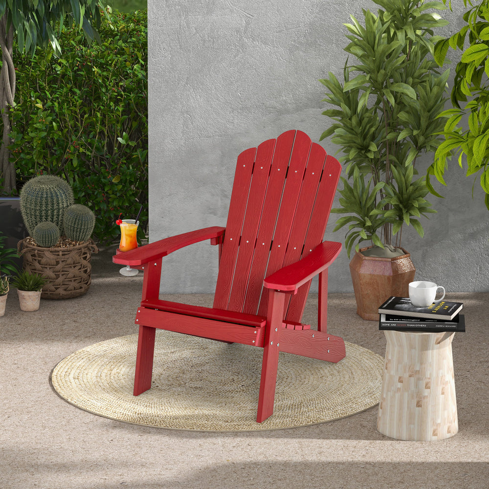 Weather Resistant HIPS Outdoor Adirondack Chair with Cup Holder-Red - Gallery View 1 of 10