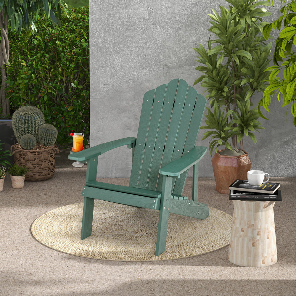 Weather Resistant HIPS Outdoor Adirondack Chair with Cup Holder-Green - Gallery View 1 of 10