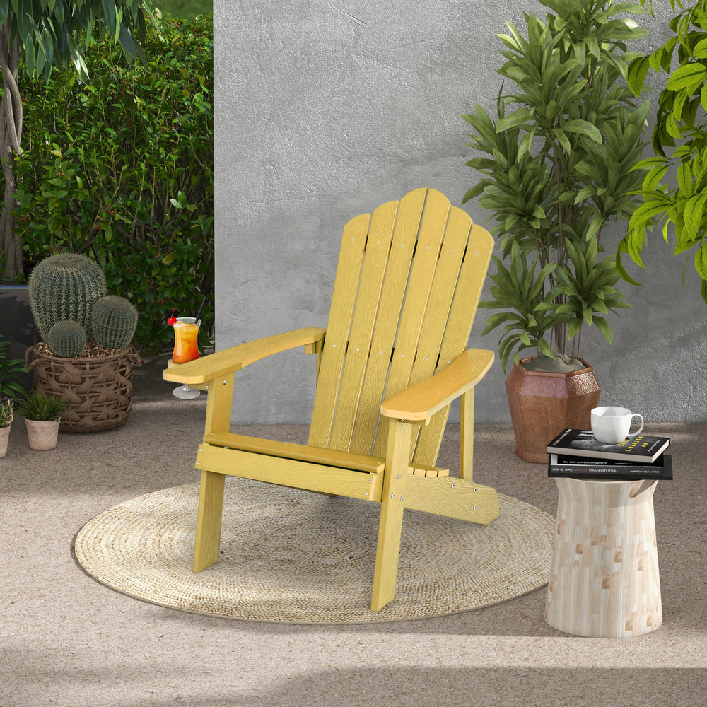 Weather Resistant HIPS Outdoor Adirondack Chair with Cup Holder-Yellow - Gallery View 1 of 10