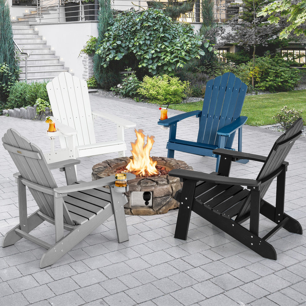Gray Weather Resistant HIPS Outdoor Adirondack Chair with cup holder, perfect for relaxing by the fire pit in your.
