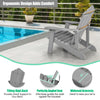 Gray outdoor Adirondack chair with ergonomic design, wide seat, and hidden cup holder, perfect for patio relaxation.