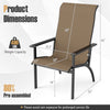Outdoor Adirondack chair with high back, metal frame, and dimensions for stable seating in patio or garden settings.