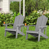 Gray weather-resistant HIPS outdoor Adirondack chairs with cup holders, perfect for garden or patio relaxation.