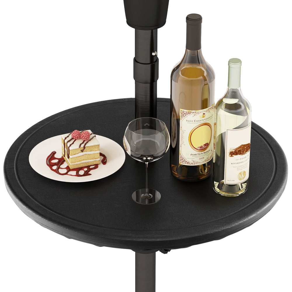 20-inch outdoor adjustable umbrella table with drinks and dessert, featuring a 1.5-inch umbrella hole for patio use.
