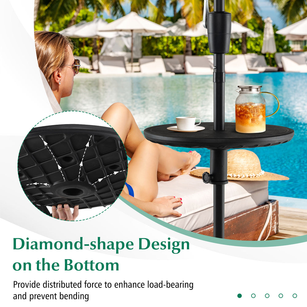 20-inch outdoor adjustable umbrella table with honey-comb design, perfect for poolside or patio use.