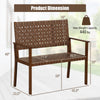 Outdoor all-weather bench with solid rubber wood frame, hand-woven PU leather, dimensions 42.5" x 20" x 40", supports.