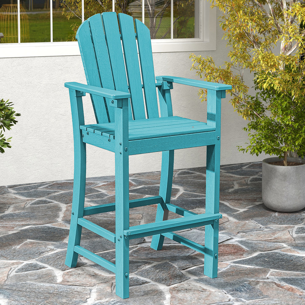 30 Inches Counter Height Outdoor HDPE Bar Stool with Armrests and Footrest-Turquoise - Gallery View 1 of 9