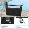 Outdoor bar cart with black hand-woven PE rattan, featuring a glass top, storage cabinet, and 2 lockable casters for.
