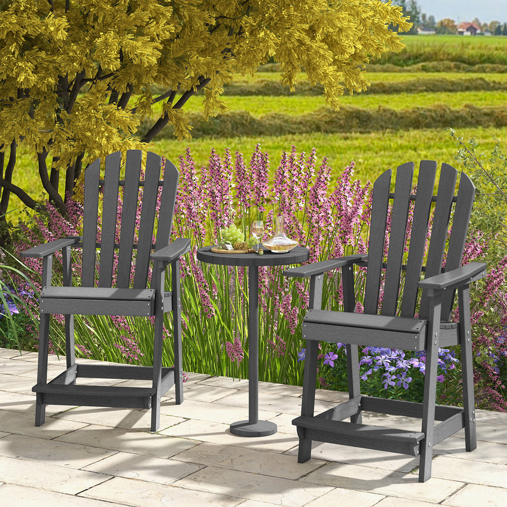 HDPE Patio Chair with Armrest and Footrest for Indoor Outdoor-Gray - Gallery View 1 of 11