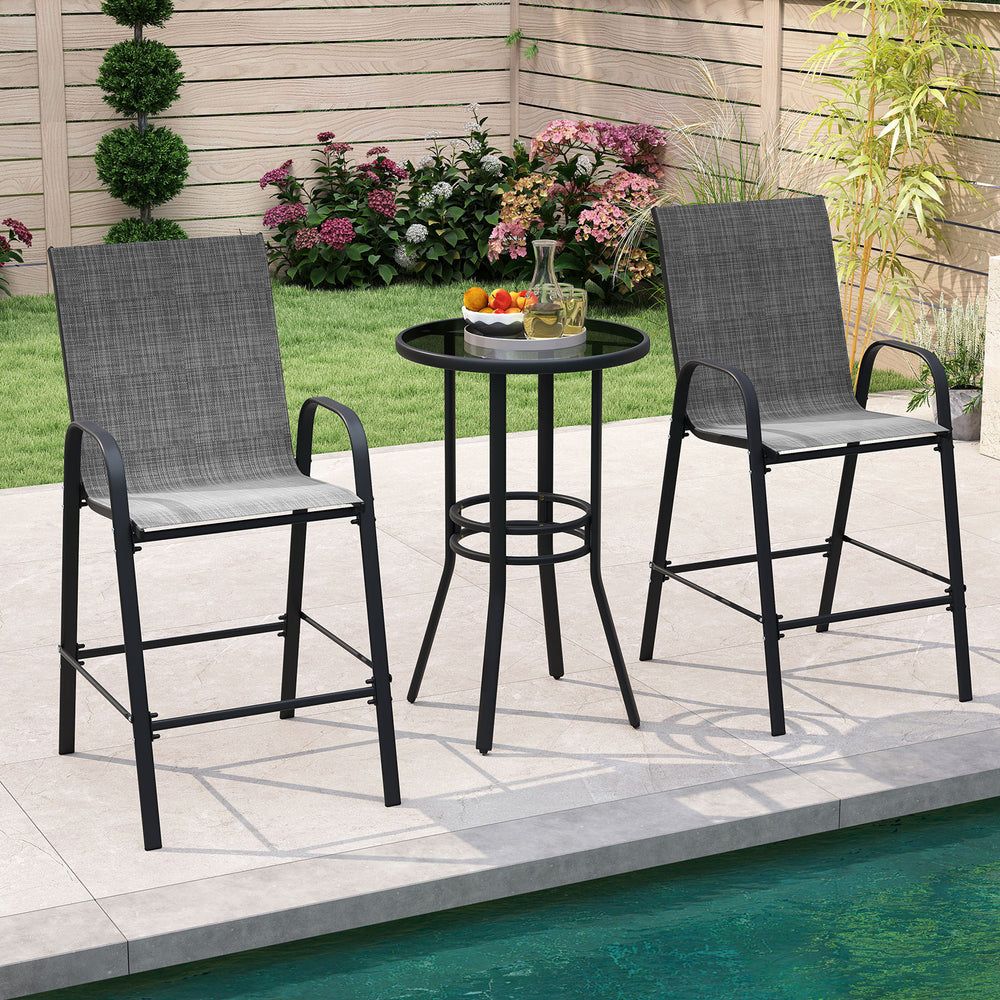 Outdoor Bar Stools Set of 2 29 Inch Fabric Bar Height Stools with Armrests-Grey - Gallery View 1 of 10