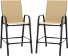 Set of 2 outdoor bar stools with armrests, 29-inch height, beige fabric, ideal for patios and gardens.