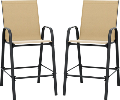 Costway Outdoor Fabric Bar Height Stools Set of 2 w/ Armrests 29