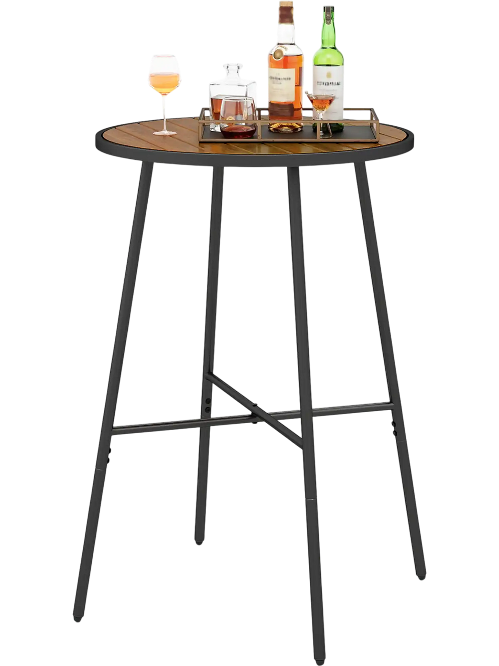 Outdoor Bar Table 41 inch Bar Height Patio Round Table with Acacia Wood Top and Metal Frame