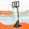 Height adjustable basketball goal system dimensions shown, adjustable from 7.7 to 10 ft with a sturdy triangular base.