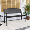 Black metal outdoor bench with high back, seating 2-3 people, perfect for garden or patio relaxation.