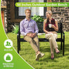 Metal outdoor bench with high back, black finish, seats 2-3, supports up to 660 lbs, perfect for garden or patio use.