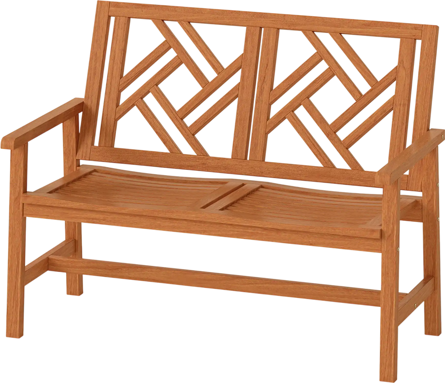Costway Outdoor Wood 2-Person Patio Garden Bench Geometric Backrest 41099322 New