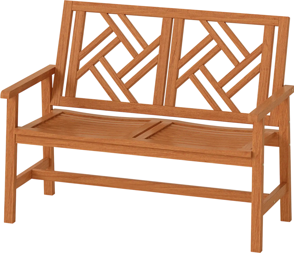 Outdoor Bench Wood 2-Person Patio Loveseat Chair with Geometric Backrest