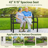Garden bench with curved armrests, black metal frame, 42-inch seat for 2 adults, ideal for patio or garden use.