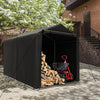Large 7 x 5.2FT outdoor storage shelter with waterproof cover, showcasing firewood and a bike inside for versatile use.