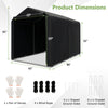 Storage shelter dimensions for the 7 x 5.2FT bike tent with waterproof cover and zipper door, includes assembly.